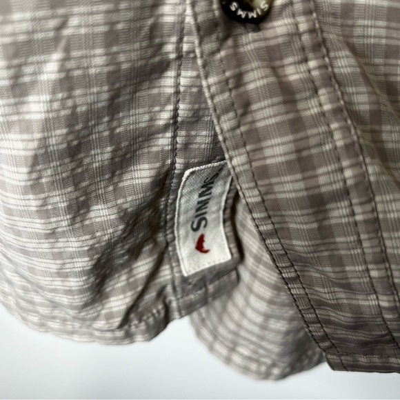 Simms Shirt Tan Plaid Checkered Button Down Fishing Outdoors Plaid Hiking Small - Picture 6 of 10
